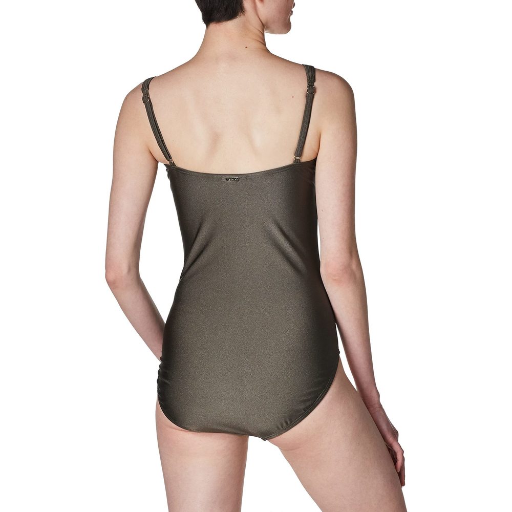 Calvin Klein Women's Full Coverage Pleated Panel One Piece Swimsuit Bronze 10 - Picture 2 of 2
